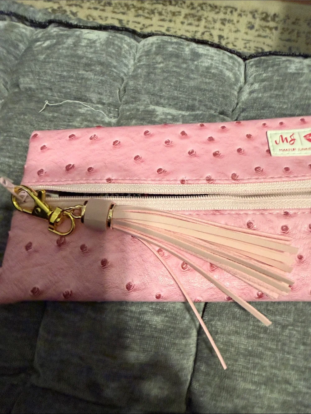 Makeup Junkie Pink Ostrich Pouch